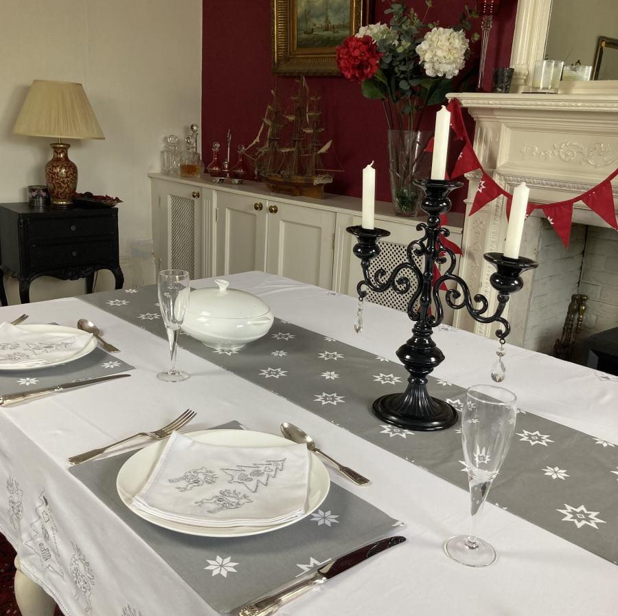 Ragged Rose Silver Embroidered Christmas Napkins