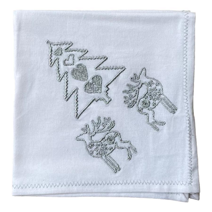 ragged rose Silver Embroidered Christmas Napkins