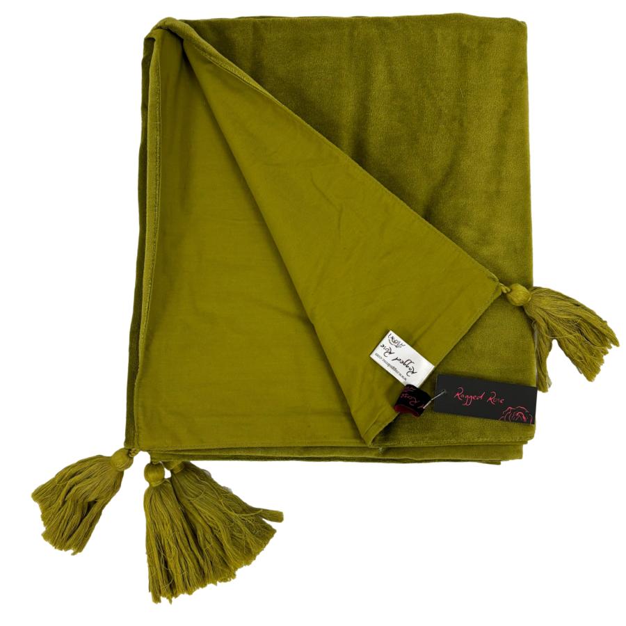 Ragged Rose Tanya Olive Green Velvet Throw