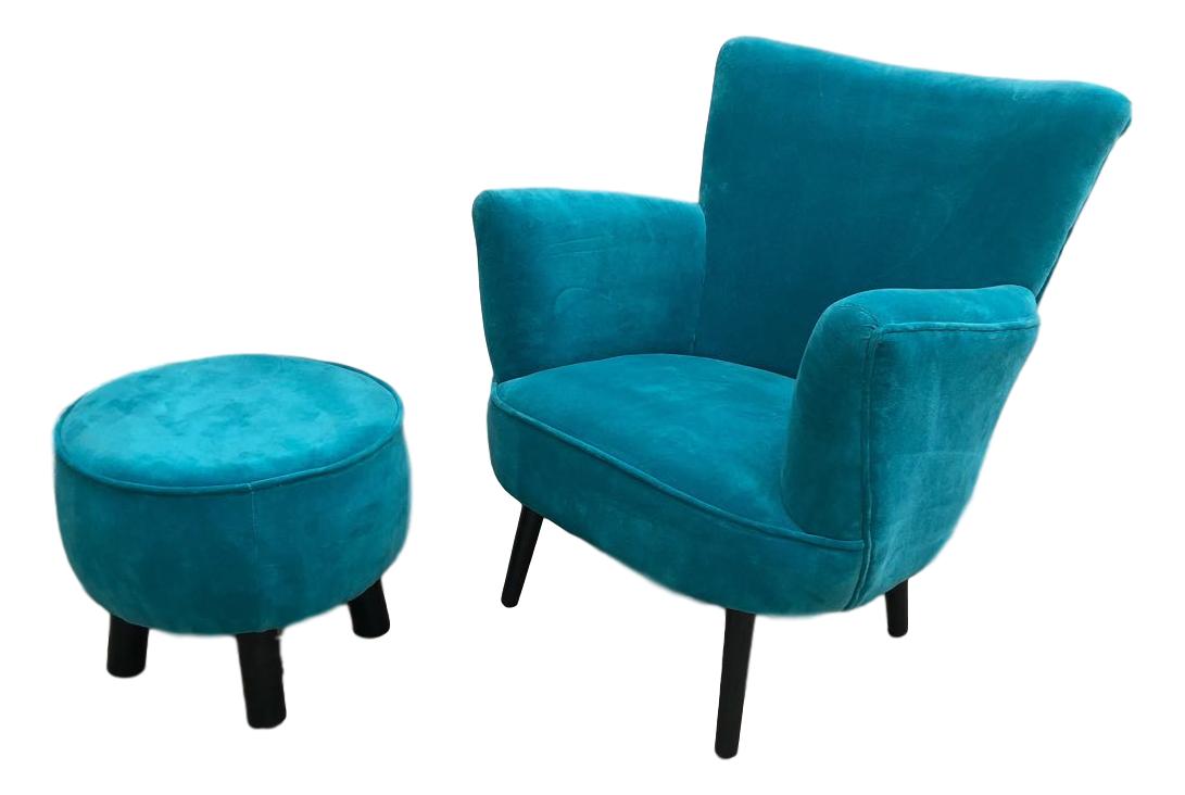 Ragged Rose Teal Velvet Footstool