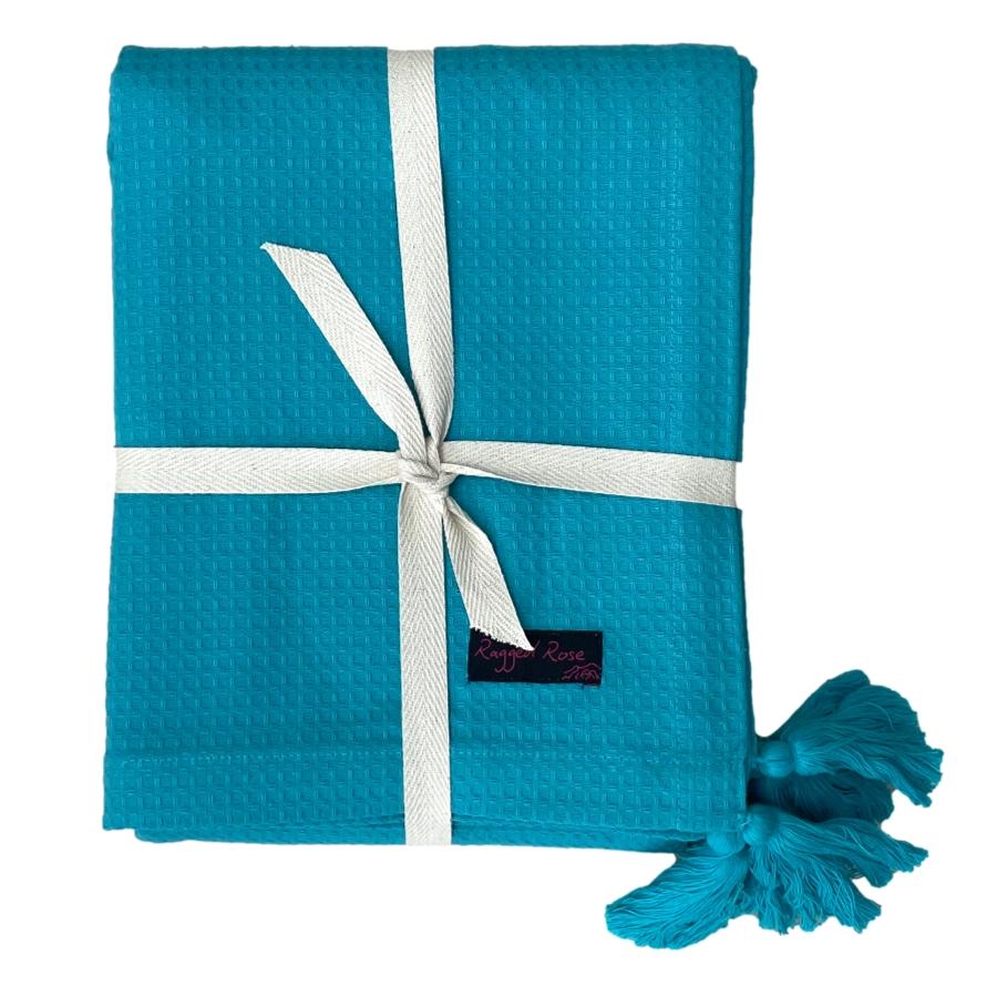 Ragged Rose Turquoise Blue Waffle Throw