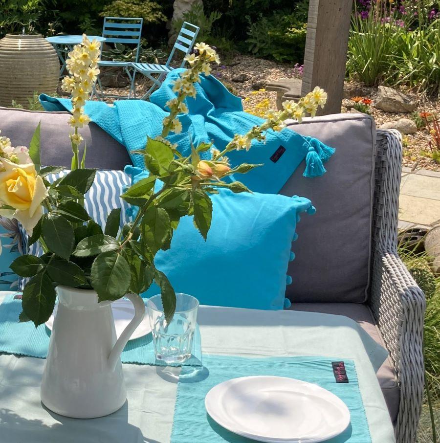 Ragged Rose Turquoise Blue Waffle Throw