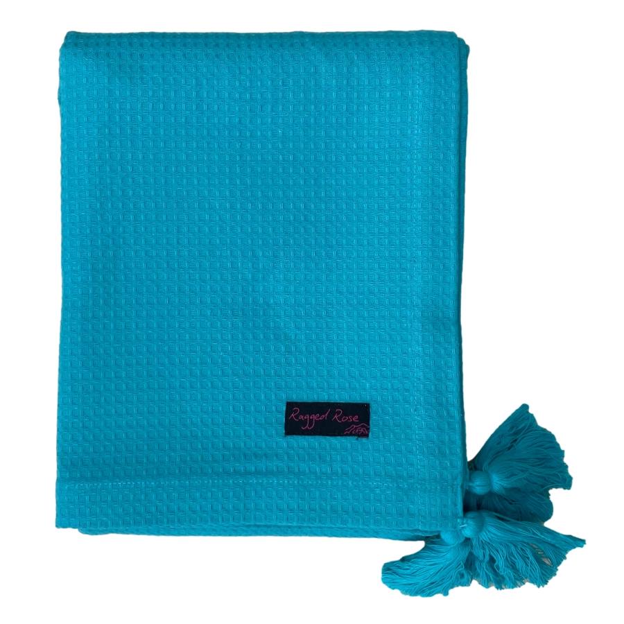 ragged rose Turquoise Blue Waffle Throw