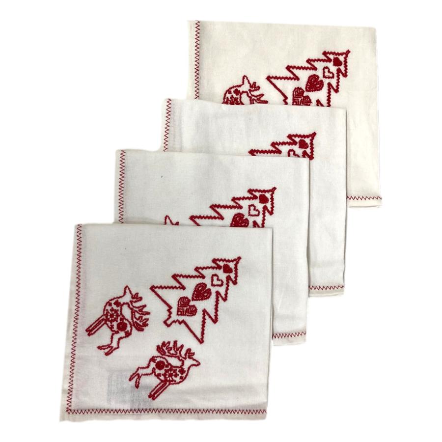 Ragged Rose White Embroidered Christmas Napkins