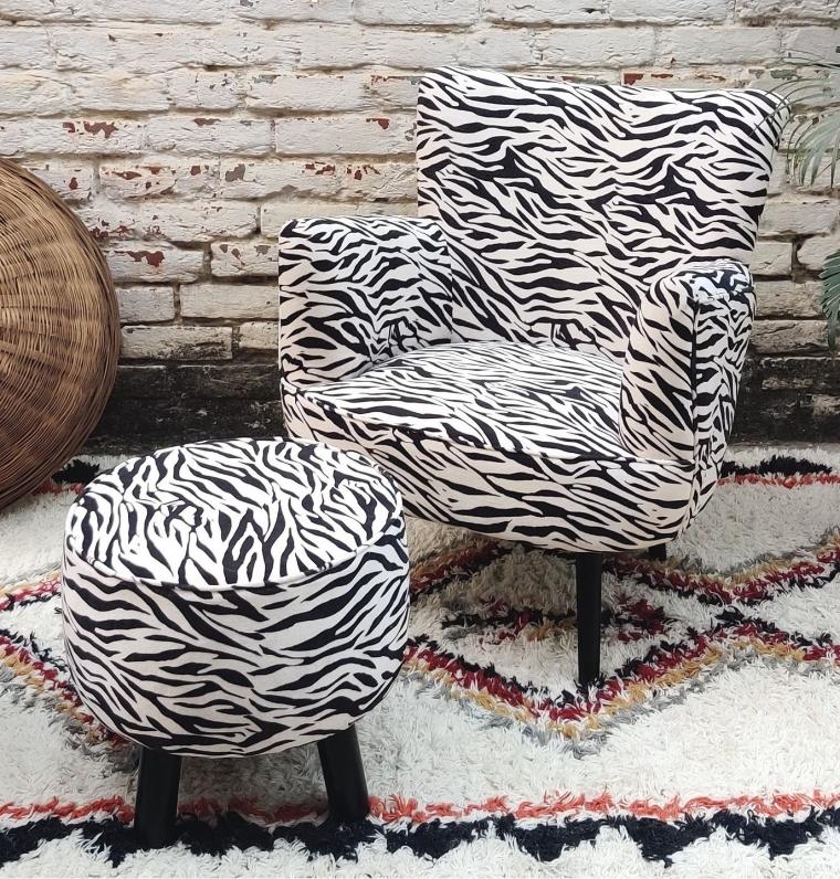 Ragged Rose Zebra Print Footstool