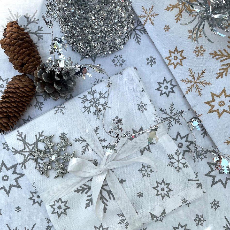 Ragged Rose Silver Snowflakes Christmas Napkins-Pack Of 4