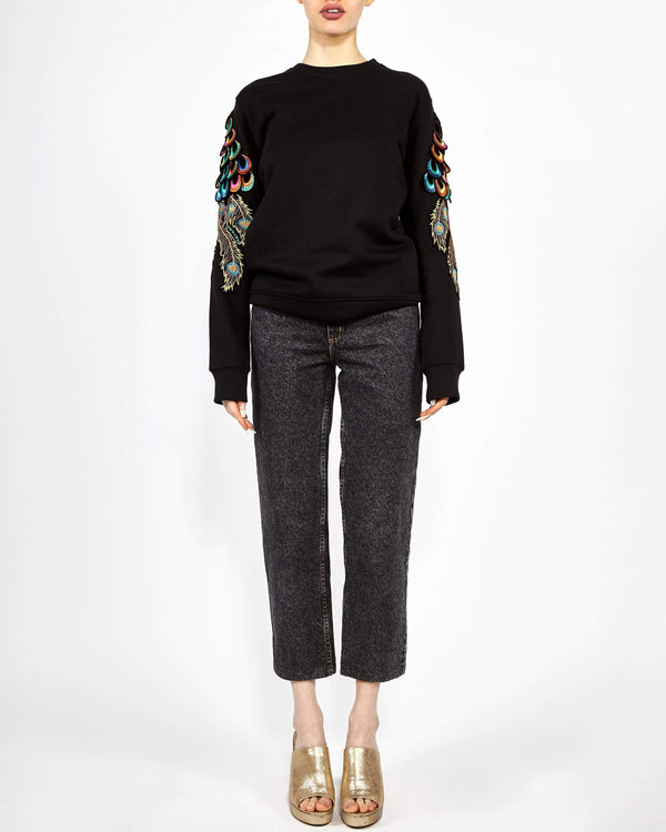Ragyard Evergreen - Black Psychedelic Peacock Patch Sweatshirt