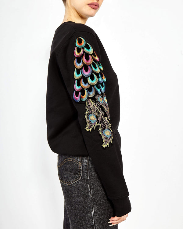 Ragyard Evergreen - Black Psychedelic Peacock Patch Sweatshirt