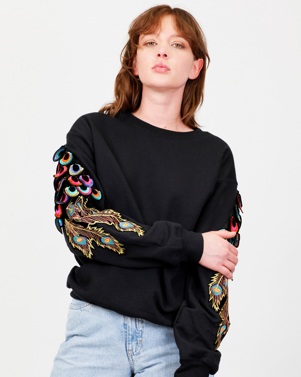 ragyard Evergreen - Black Psychedelic Peacock Patch Sweatshirt