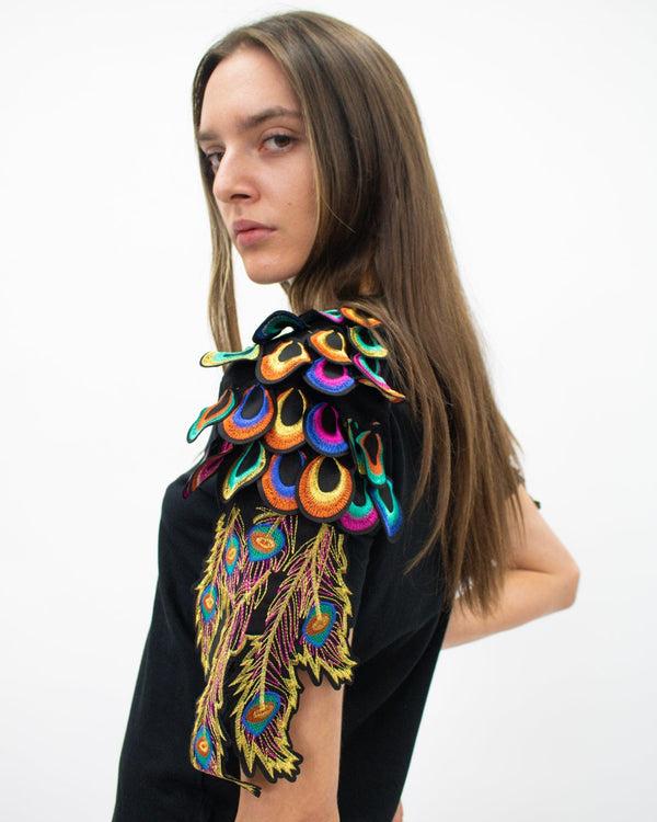 Ragyard Evergreen - Black Psychedelic Peacock Patch T-Shirt