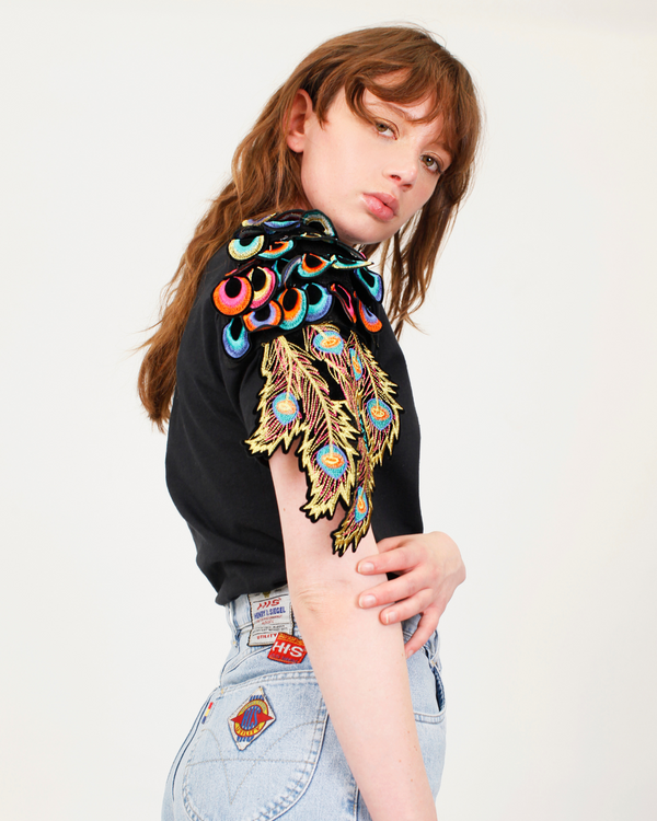 ragyard Evergreen - Black Psychedelic Peacock Patch T-Shirt