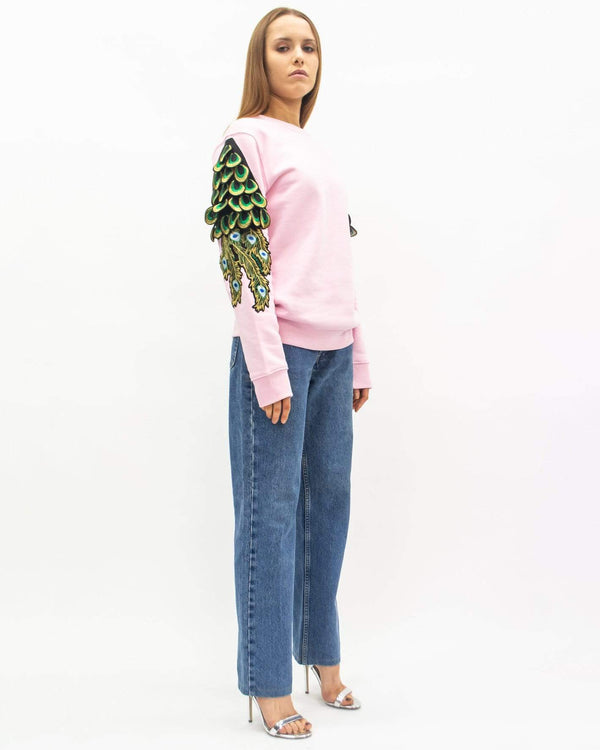Ragyard Evergreen - Cotton Pink Peacock Patch Sweatshirt