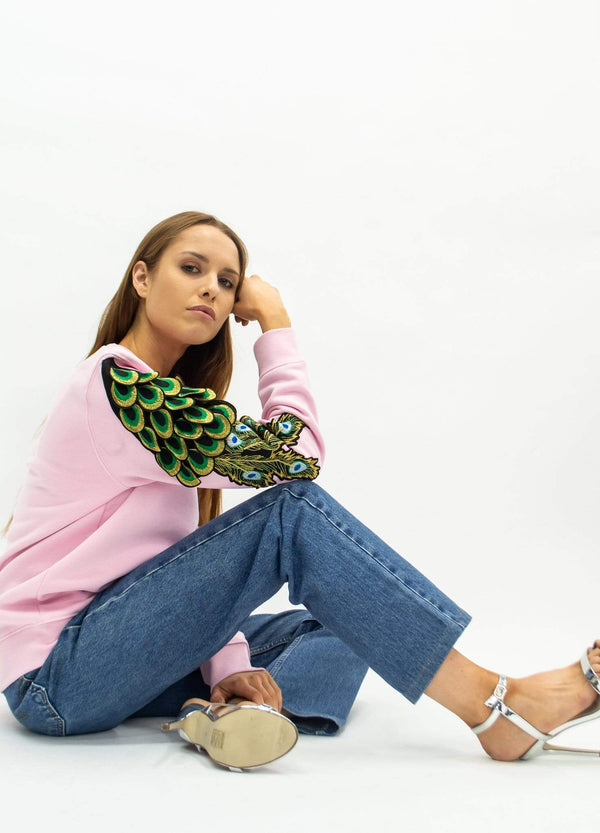 Ragyard Evergreen - Cotton Pink Peacock Patch Sweatshirt