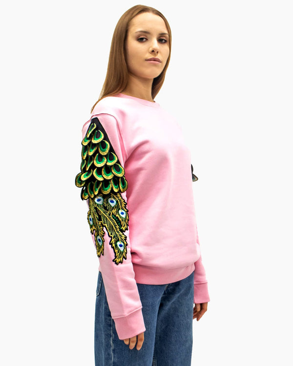 Ragyard Evergreen - Cotton Pink Peacock Patch Sweatshirt