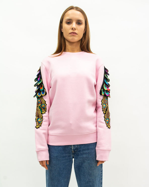 Ragyard Evergreen - Cotton Pink Psychedelic Peacock Patch Sweatshirt
