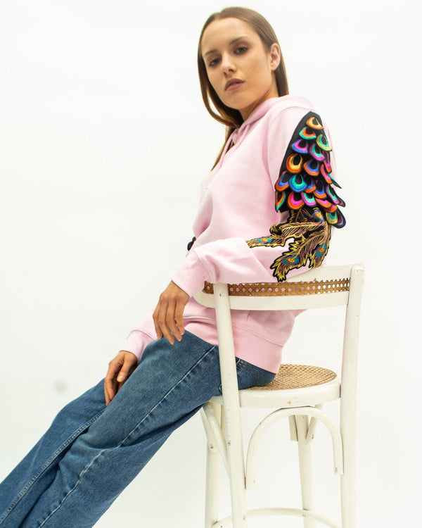 Ragyard Evergreen - Cotton Pink Psychedelic Peacock Patch Sweatshirt
