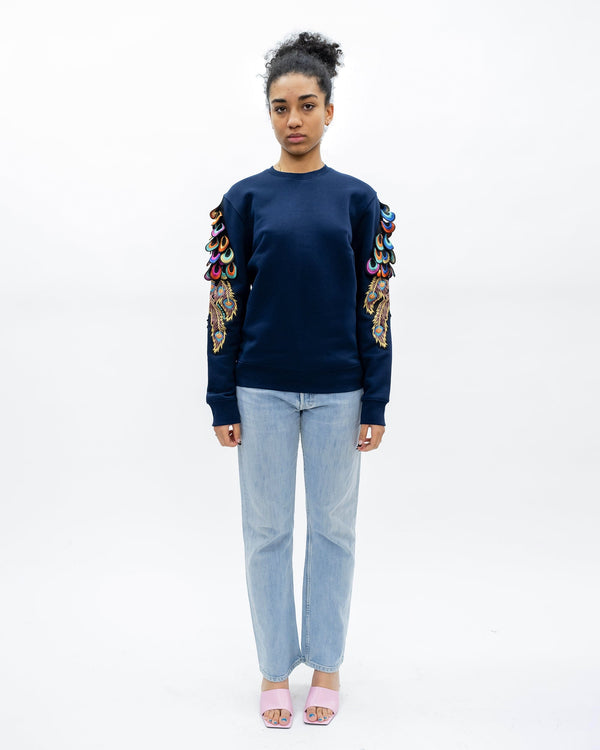 Ragyard Evergreen - French Navy Psychedelic Peacock Patch Sweatshirt
