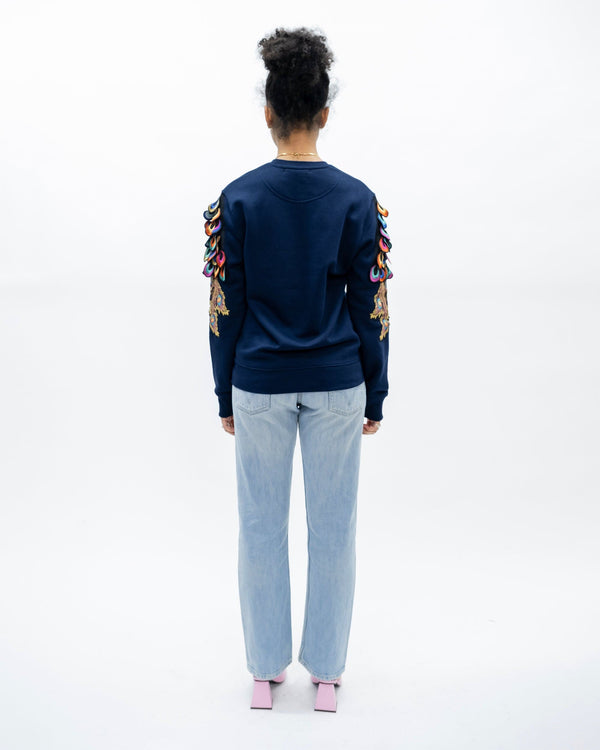 Ragyard Evergreen - French Navy Psychedelic Peacock Patch Sweatshirt