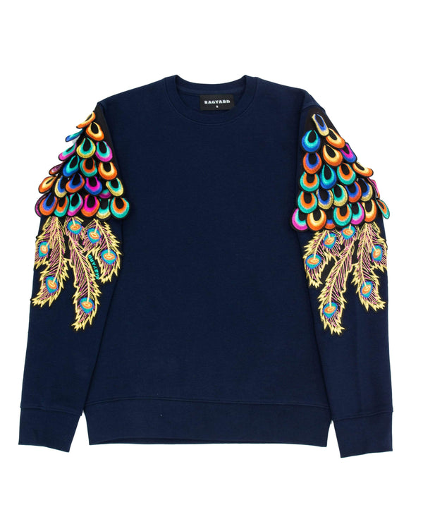 Ragyard Evergreen - French Navy Psychedelic Peacock Patch Sweatshirt