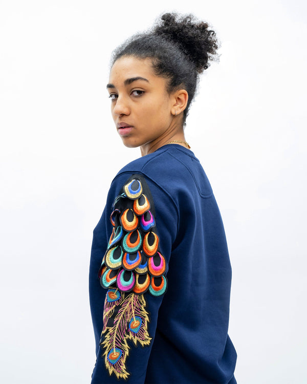 ragyard Evergreen - French Navy Psychedelic Peacock Patch Sweatshirt