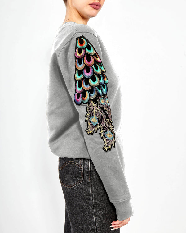 Ragyard Evergreen - Grey Psychedelic Peacock Patch Sweatshirt