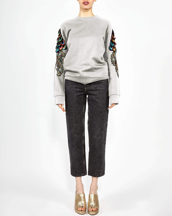 ragyard Evergreen - Grey Psychedelic Peacock Patch Sweatshirt