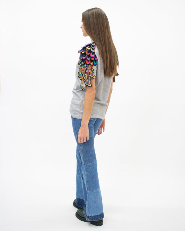 Ragyard Evergreen - Grey Psychedelic Peacock Patch T-Shirt