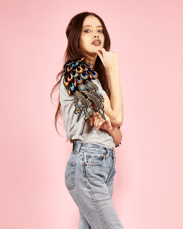 ragyard Evergreen - Grey Psychedelic Peacock Patch T-Shirt