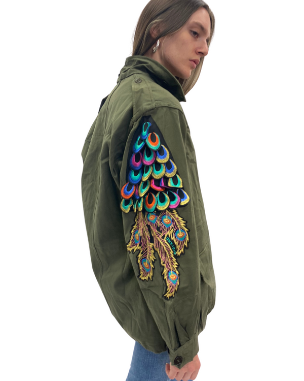 Ragyard Evergreen - Khaki Psychedelic Peacock Patch F2 Jacket