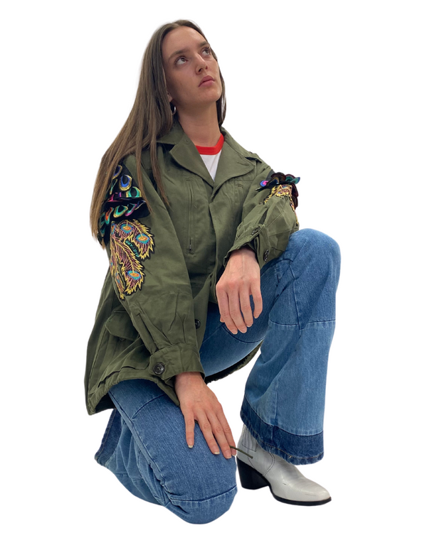Ragyard Evergreen - Khaki Psychedelic Peacock Patch F2 Jacket