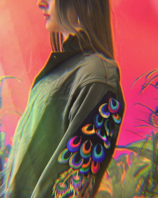 Ragyard Evergreen - Khaki Psychedelic Peacock Patch F2 Jacket