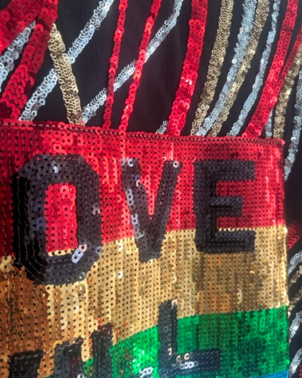 Ragyard FLAME Red And Gold Sequin Kimono With LOVE WILL WIN Back Panel
