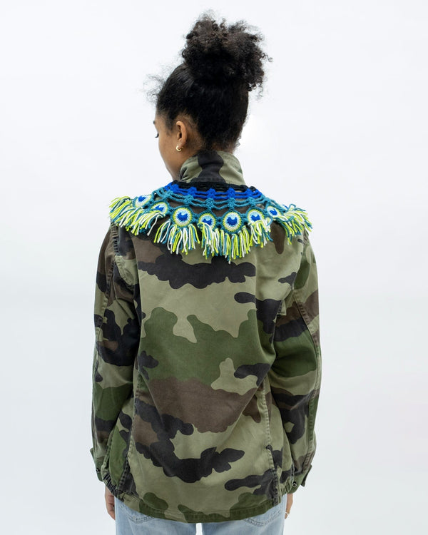 Ragyard Military Jacket With Peacock Macrame Collar