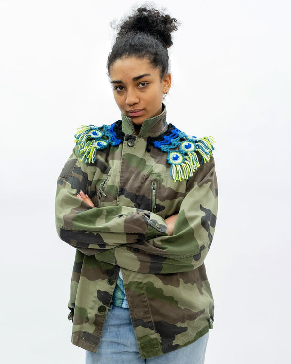 ragyard Military Jacket With Peacock Macrame Collar ragyard Military Jacket With Peacock Macrame Collar