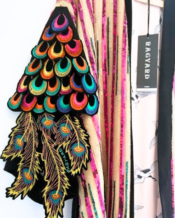 Ragyard Pink & Cream DISCO Sequin Psychedelic Peacock Kimono Robe