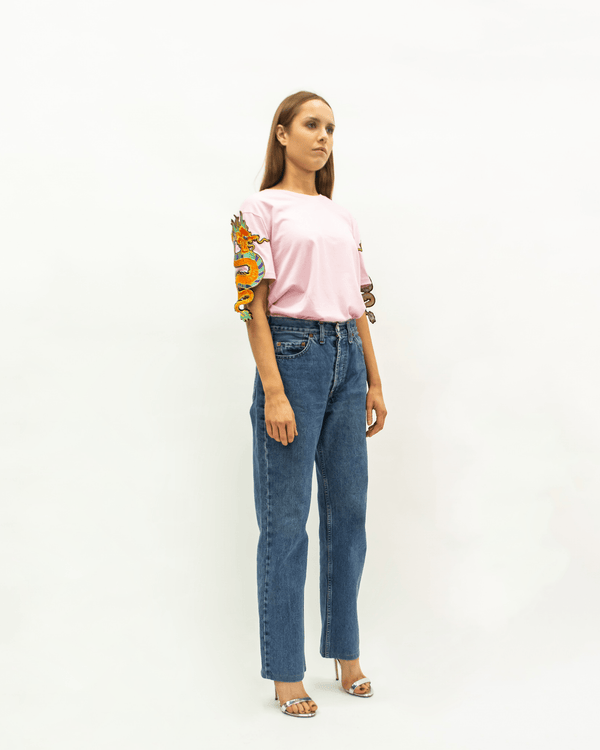 Ragyard Dragon Patch T-Shirt In Cotton Pink