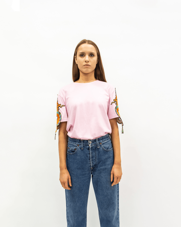 Ragyard Dragon Patch T-Shirt In Cotton Pink