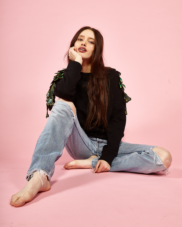 ragyard Evergreen - Black Peacock Patch Sweatshirt