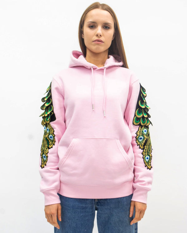 Ragyard Evergreen - Cotton Pink Peacock Patch Hoodie
