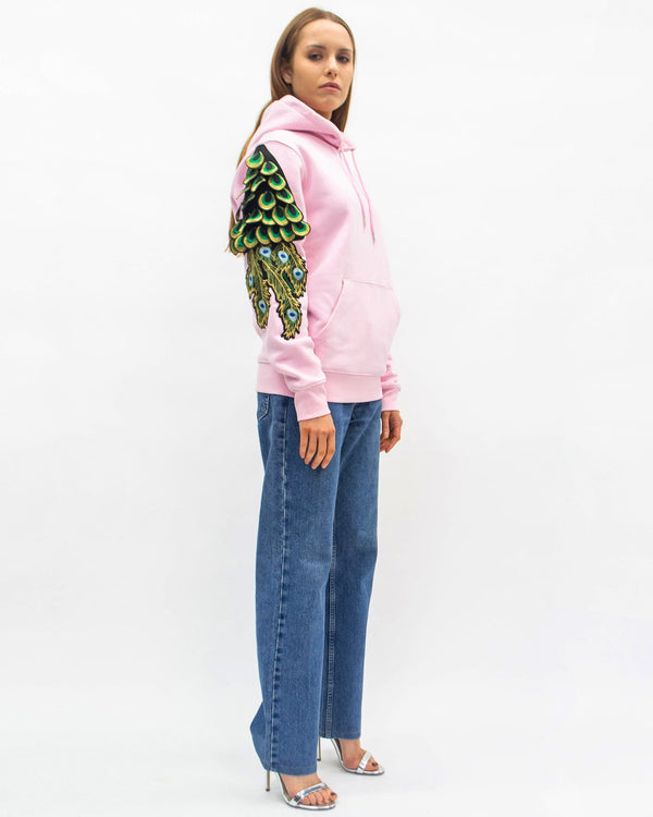 ragyard Evergreen - Cotton Pink Peacock Patch Hoodie