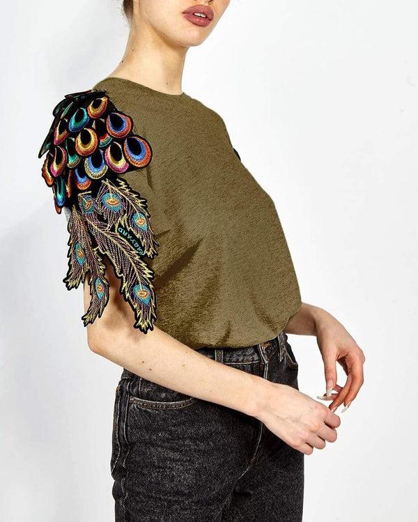 Ragyard Psychedelic Peacock T-Shirt Khaki