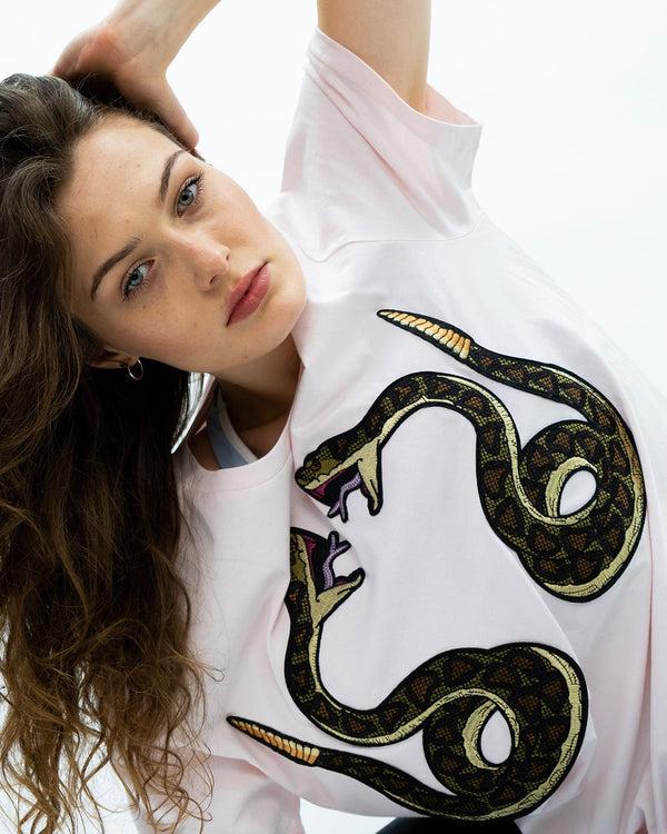 Ragyard Snake T-Shirt In Light Pink