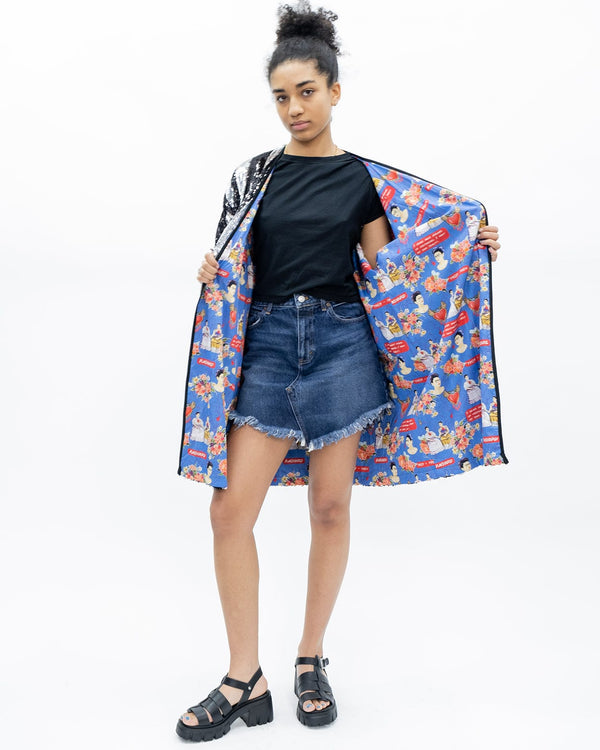 Ragyard Sliver And Black Stripe Sequin Kimono Love Will Win