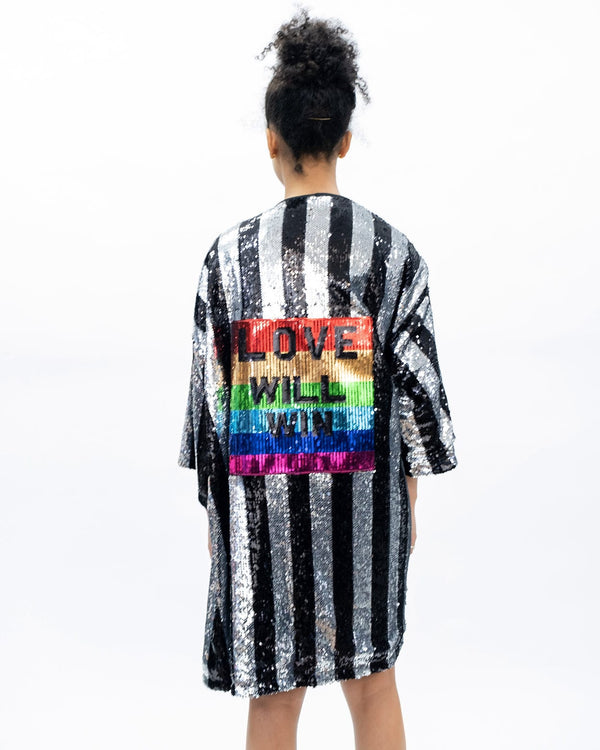 ragyard Sliver and Black Stripe Sequin Kimono Love Will Win ragyard Sliver and Black Stripe Sequin Kimono Love Will Win