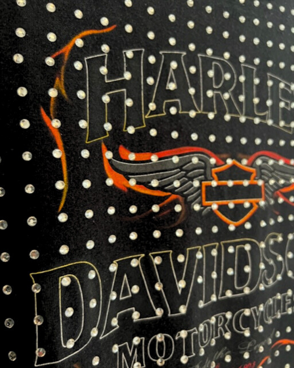 Ragyard Vintage Black HARLEY DAVIDSON T-shirt With All Over Diamante Studs