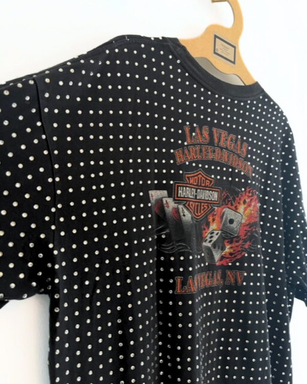 Ragyard Vintage Black HARLEY DAVIDSON T-shirt With All Over Diamante Studs