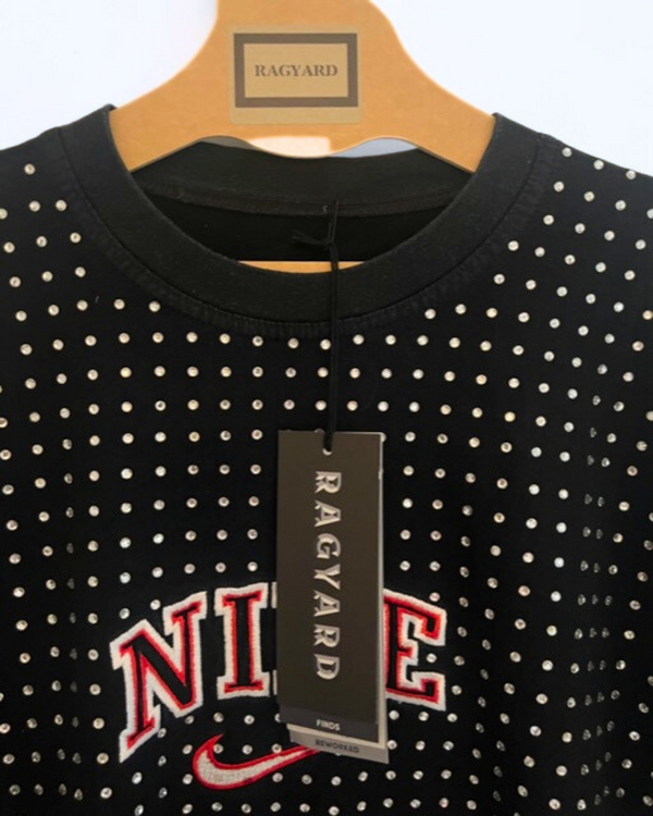 Ragyard Vintage Black NIKE T-shirt With All Over Diamante Studs