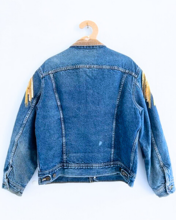 Ragyard Vintage LEE STORMRIDER Mid Wash Denim Jacket With Gold Chain Shoulder Embellishment