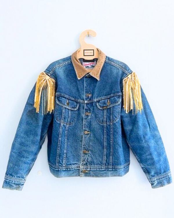 ragyard Vintage LEE STORMRIDER Mid wash denim jacket with gold chain shoulder embellishment
