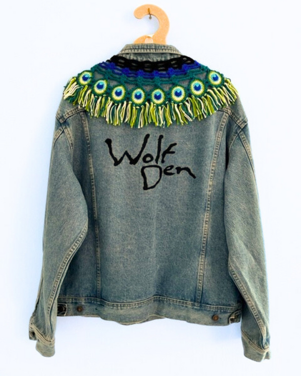 Ragyard Vintage LEE / WOLF DEN Denim Jacket With Detachable Macrame Peacock Collar